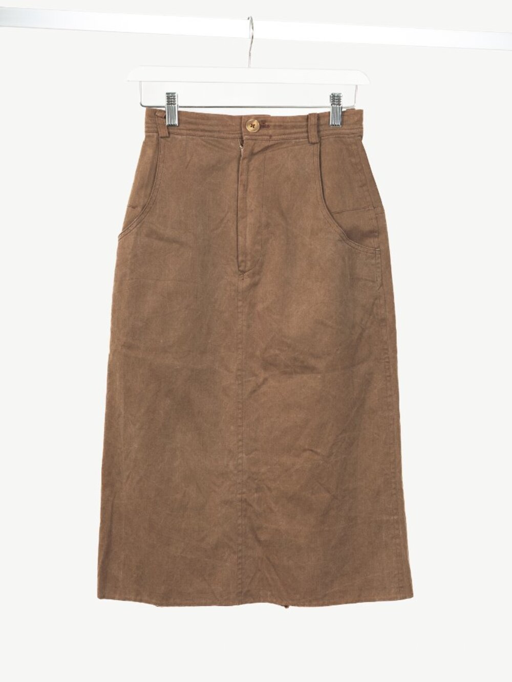 Y's Brown Cotton Twill Midi Skirt